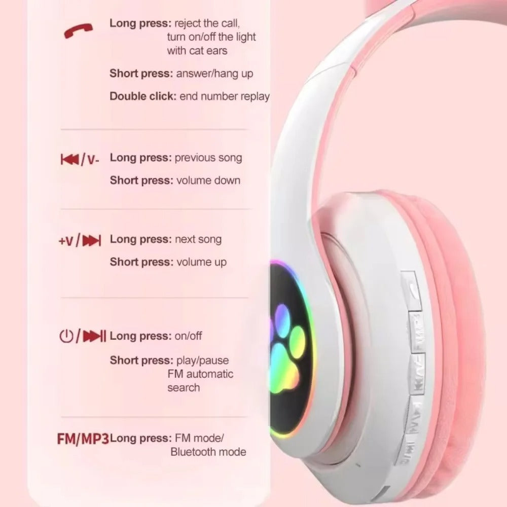 Cute Cat Ear Bluetooth Compatible Headset